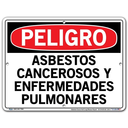 Vestil Aluminum Composite Sign, 9-1/2" Height, 12-1/2" Width, Aluminum Composite, Rectangle, Spanish SI-D-46-B-AC-130-S